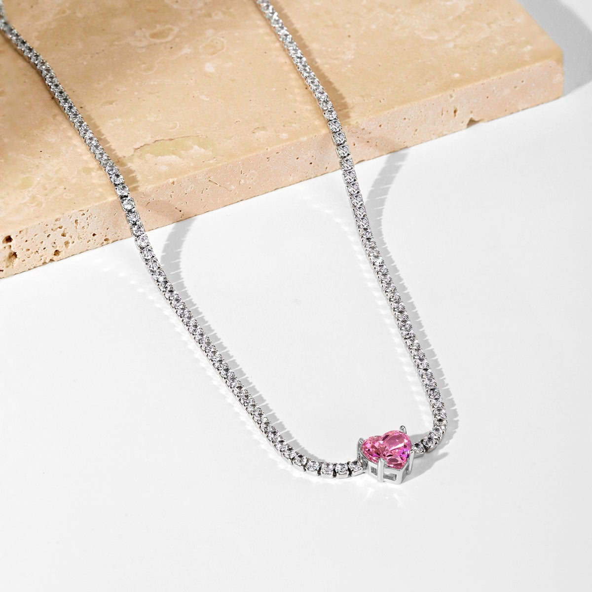 [Amore]2.0 Carat Sparkling Tennis Heart Cut Necklace