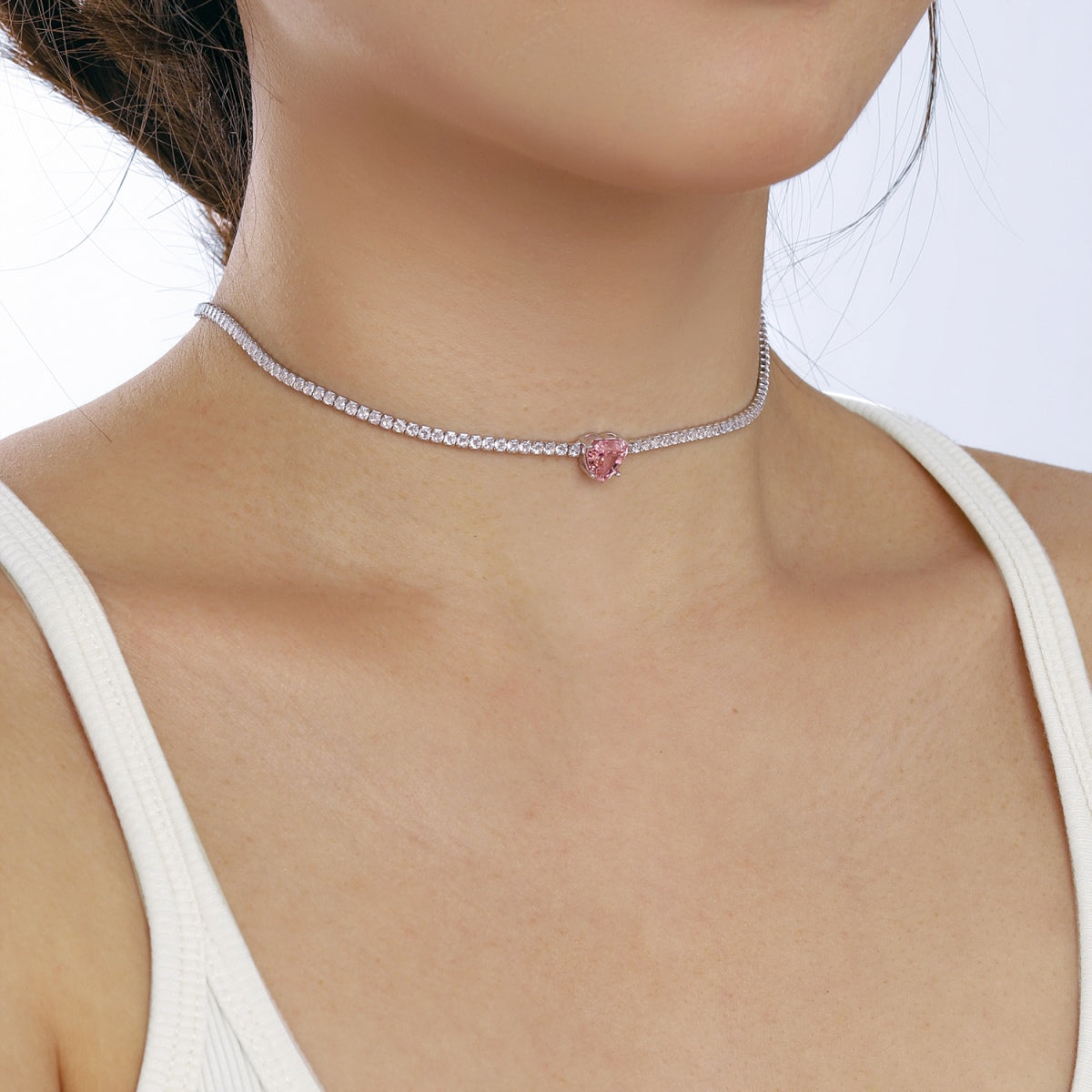 [Amore]2.0 Carat Sparkling Tennis Heart Cut Necklace
