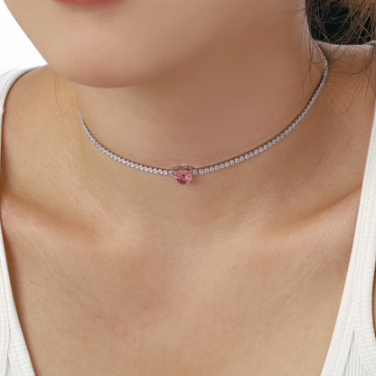 [Amore]2.0 Carat Sparkling Tennis Heart Cut Necklace