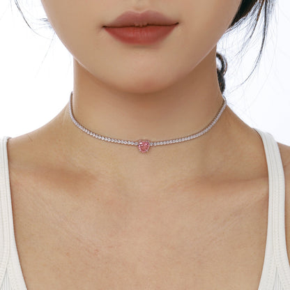 [Amore]2.0 Carat Sparkling Tennis Heart Cut Necklace