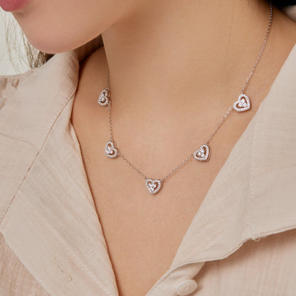 [Amore]Sparkling Five Heart Necklace