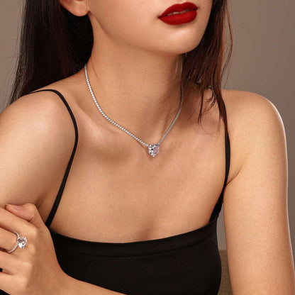 [Amore]8.0 Carat Versatile Colorful Sweet Heart-Shaped Tennis Necklace