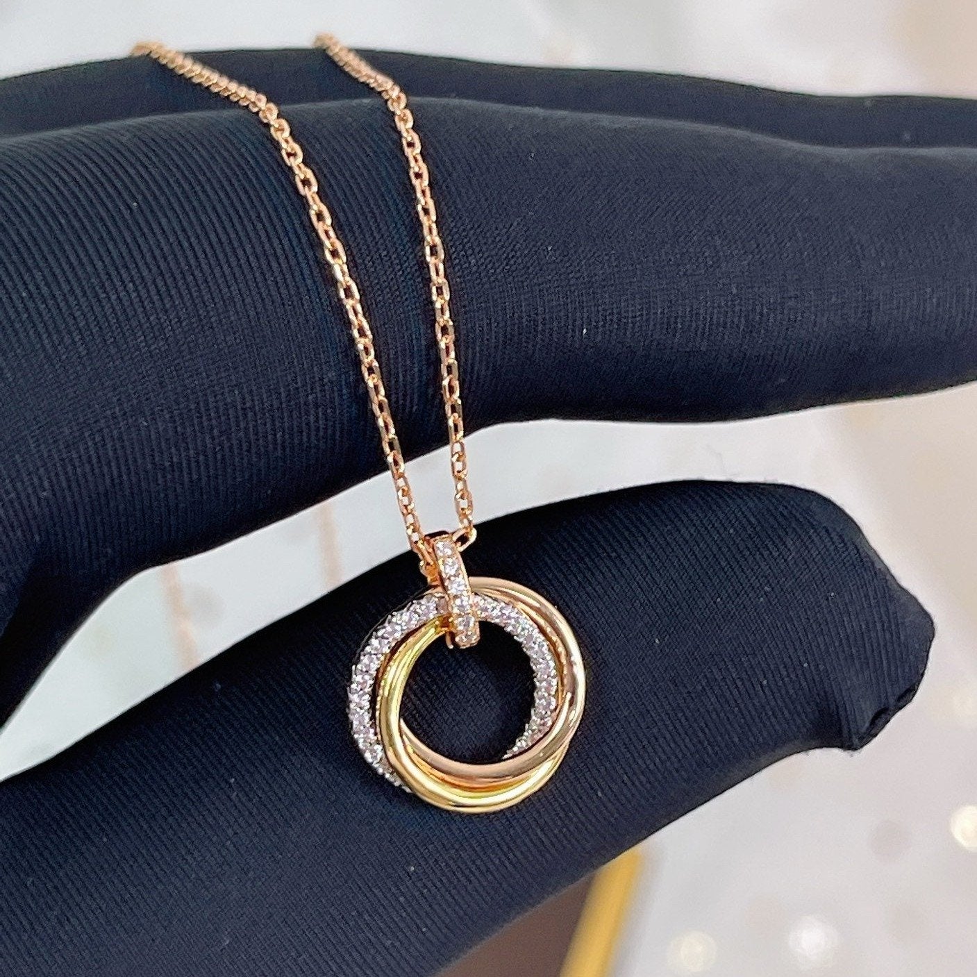[Amore]TRINITY NECKLACE SILVER GOLD PINK GOLD DIAMONDS