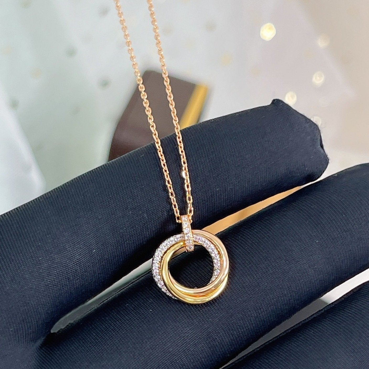 [Amore]TRINITY NECKLACE SILVER GOLD PINK GOLD DIAMONDS