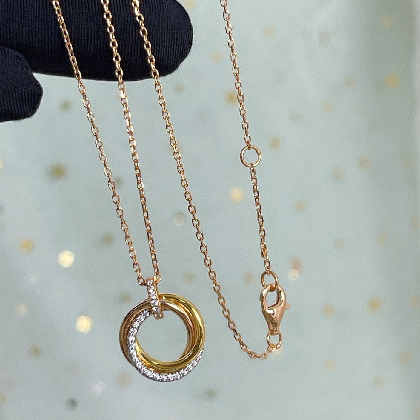 [Amore]TRINITY NECKLACE SILVER GOLD PINK GOLD DIAMONDS