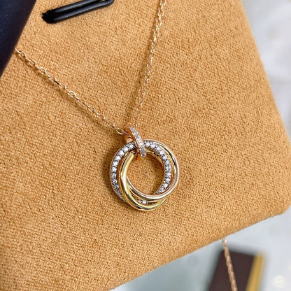 [Amore]TRINITY NECKLACE SILVER GOLD PINK GOLD DIAMONDS