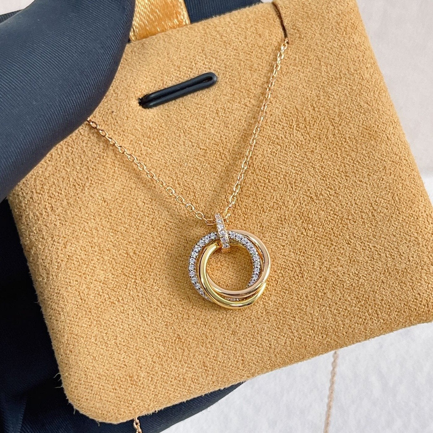 [Amore]TRINITY NECKLACE SILVER GOLD PINK GOLD DIAMONDS