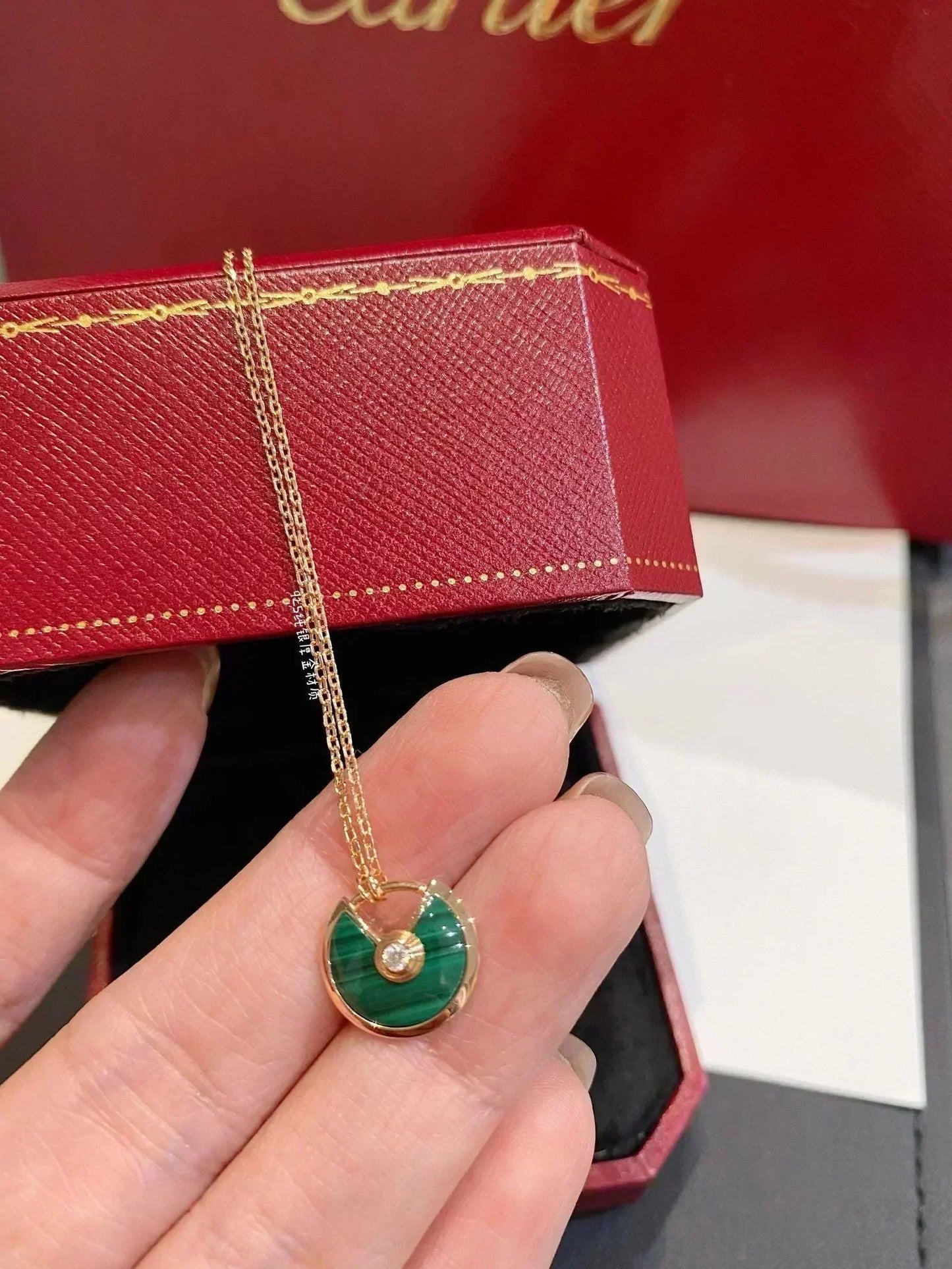 [Amore]AMULETTE ROSE GOLD MALACHITE NECKLACE