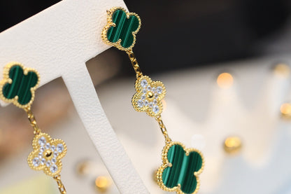 [Amore]CLOVER EARRINGS GOLD MALACHITE DIAMOND 3 MOTIF