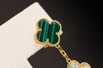 [Amore]CLOVER EARRINGS GOLD MALACHITE DIAMOND 3 MOTIF