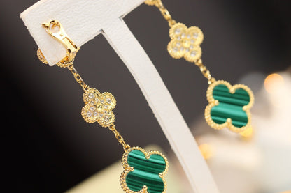 [Amore]CLOVER EARRINGS GOLD MALACHITE DIAMOND 3 MOTIF