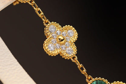 [Amore]CLOVER EARRINGS GOLD MALACHITE DIAMOND 3 MOTIF
