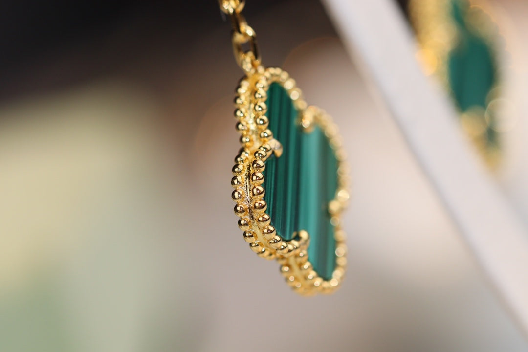 [Amore]CLOVER EARRINGS GOLD MALACHITE DIAMOND 3 MOTIF