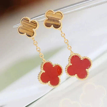 [Amore]CLOVER  2 MOTIF  TIGER EYE CARNELIAN EARRINGS