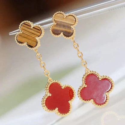 [Amore]CLOVER  2 MOTIF  TIGER EYE CARNELIAN EARRINGS