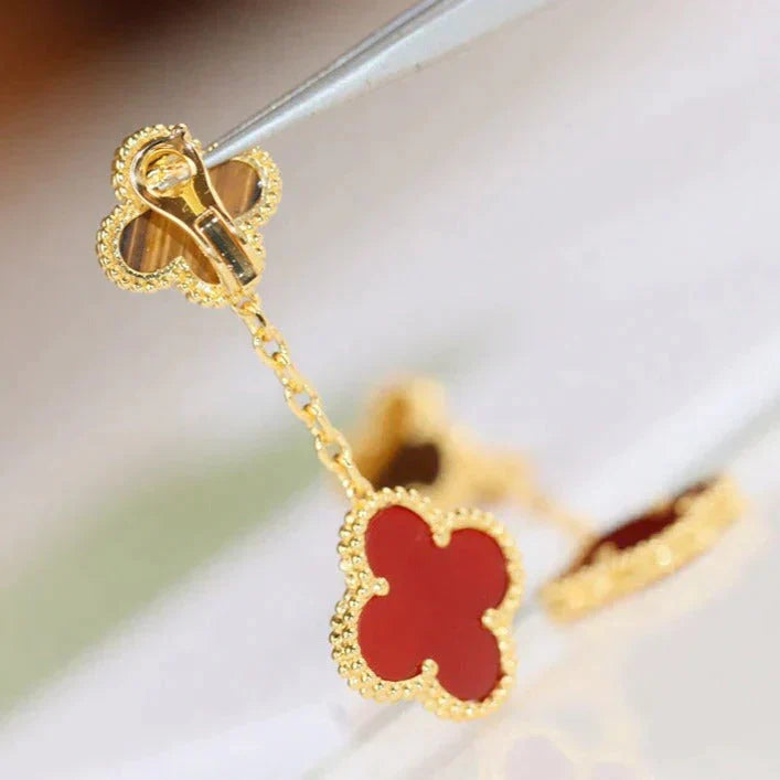 [Amore]CLOVER  2 MOTIF  TIGER EYE CARNELIAN EARRINGS