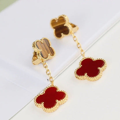 [Amore]CLOVER  2 MOTIF  TIGER EYE CARNELIAN EARRINGS