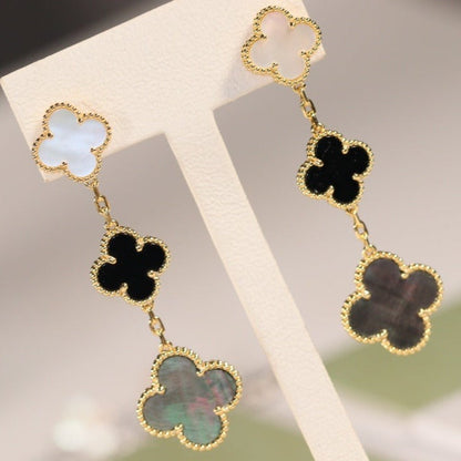 [Amore]CLOVER EARRINGS GOLD ONYX MOP 3 MOTIF