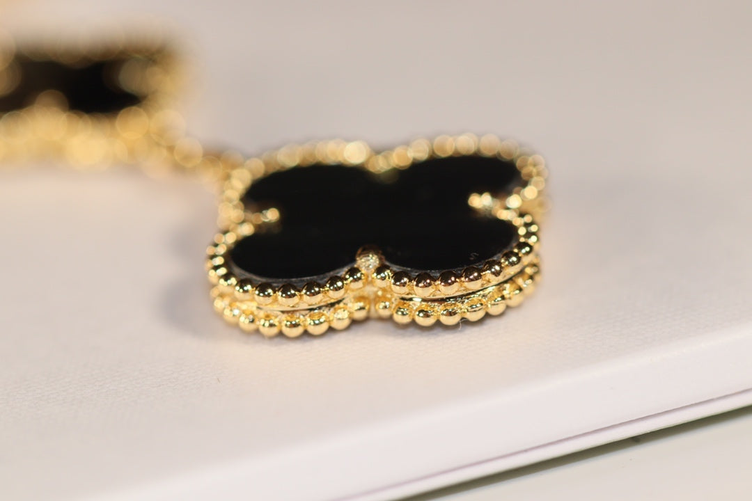 [Amore]CLOVER EARRINGS GOLD ONYX MOP 3 MOTIF