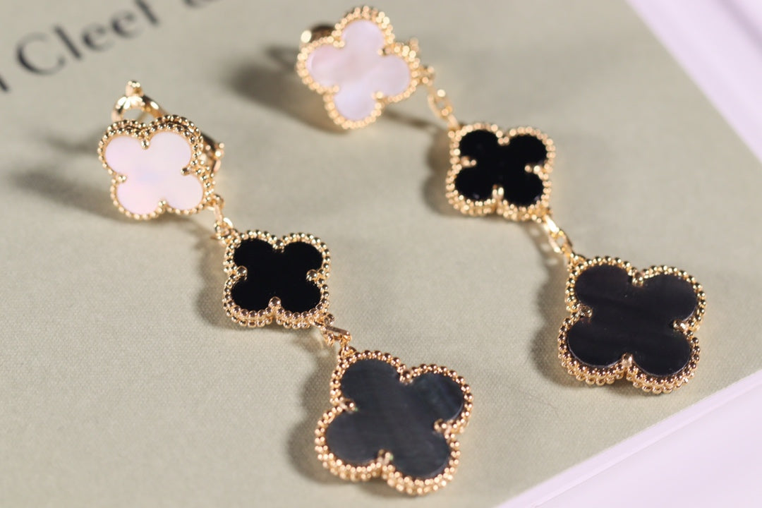 [Amore]CLOVER EARRINGS GOLD ONYX MOP 3 MOTIF