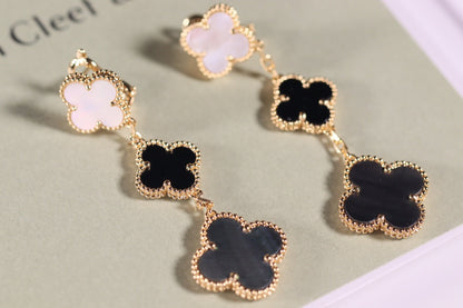 [Amore]CLOVER EARRINGS GOLD ONYX MOP 3 MOTIF