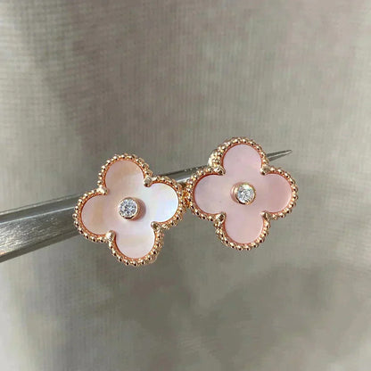 [Amore]CLOVER MEDIUM 1 MOTIFS  PINK MOP DIAMOND EARRINGS