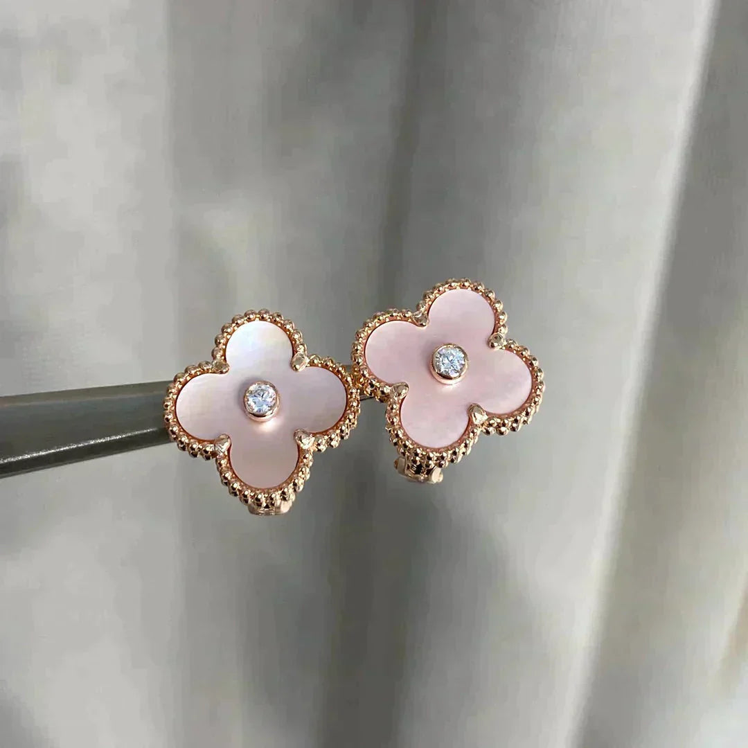 [Amore]CLOVER MEDIUM 1 MOTIFS  PINK MOP DIAMOND EARRINGS