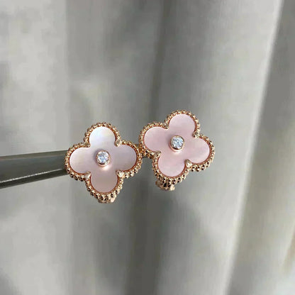 [Amore]CLOVER MEDIUM 1 MOTIFS  PINK MOP DIAMOND EARRINGS