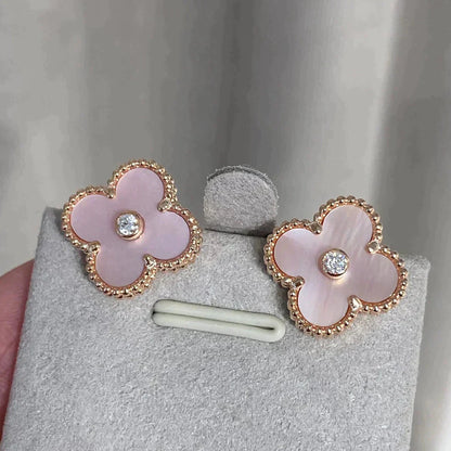 [Amore]CLOVER MEDIUM 1 MOTIFS  PINK MOP DIAMOND EARRINGS