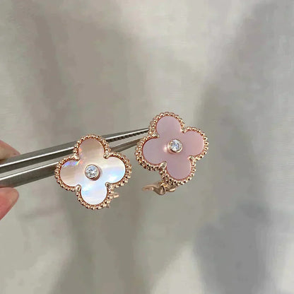 [Amore]CLOVER MEDIUM 1 MOTIFS  PINK MOP DIAMOND EARRINGS