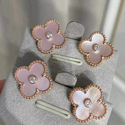 [Amore]CLOVER MEDIUM 1 MOTIFS  PINK MOP DIAMOND EARRINGS