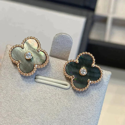 [Amore]CLOVER MEDIUM 1 MOTIFS GRAY MOP  DIAMOND EARRINGS