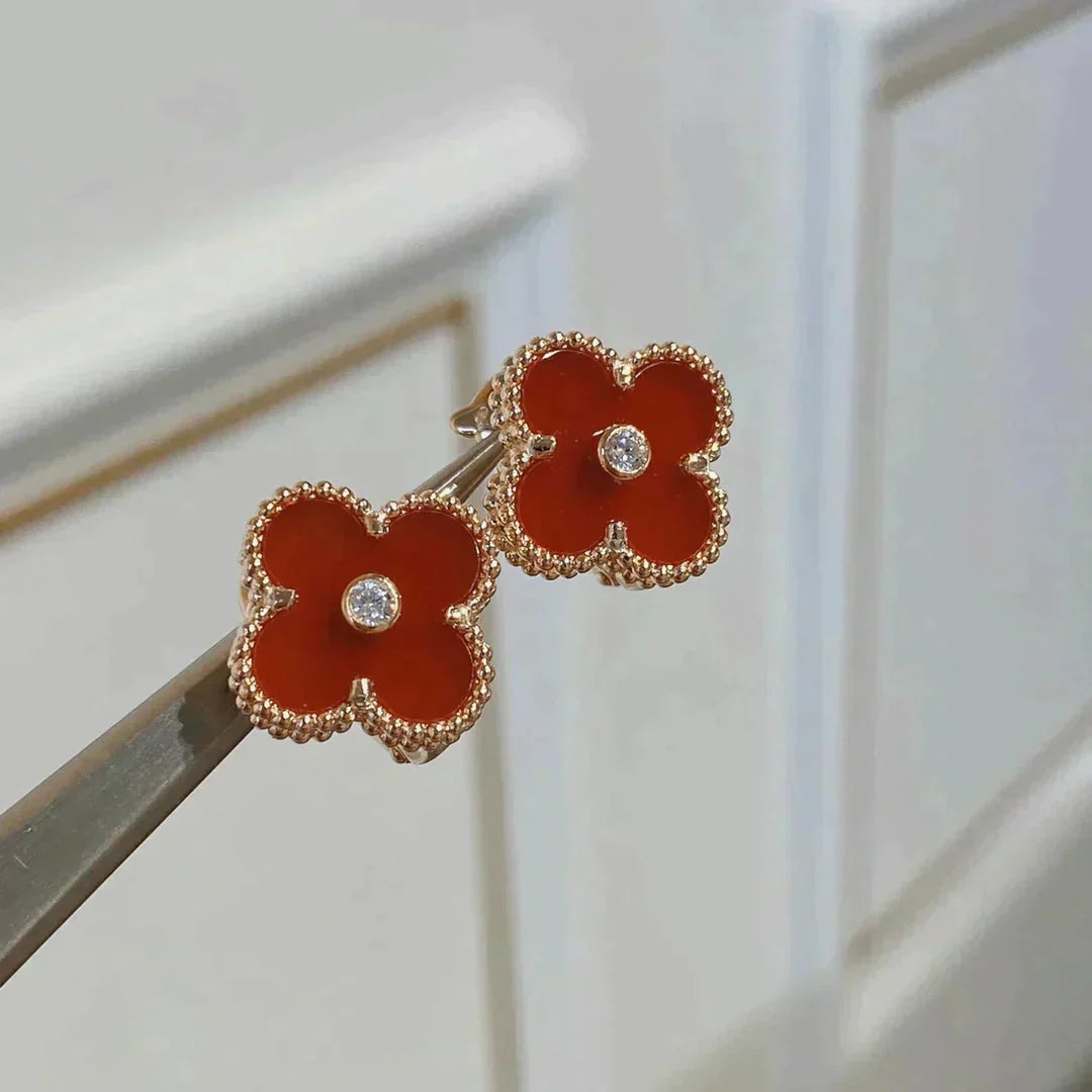 [Amore]CLOVER MEDIUM 1 MOTIFS CARNELIAN  DIAMOND earrings