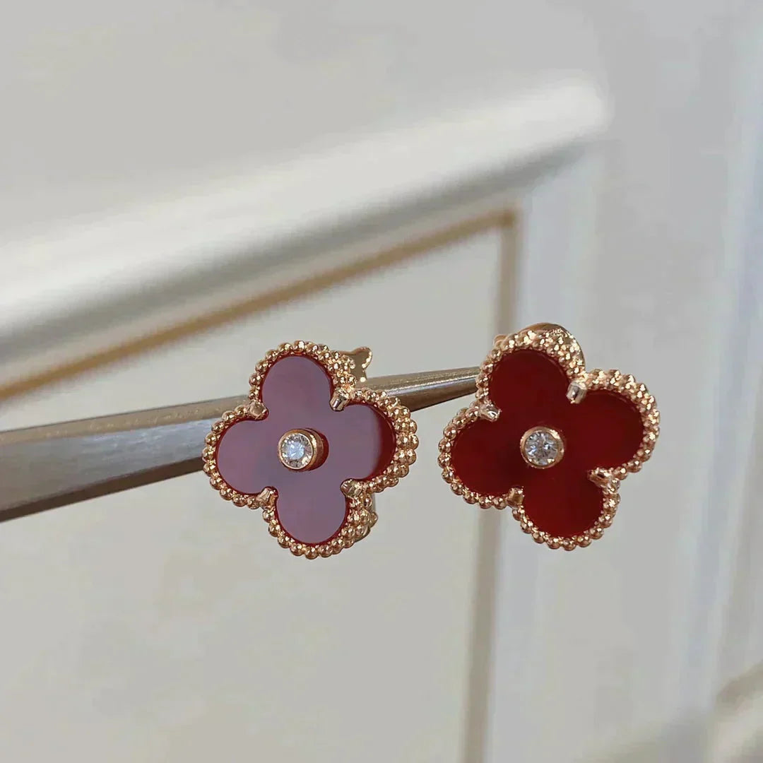 [Amore]CLOVER MEDIUM 1 MOTIFS CARNELIAN  DIAMOND earrings