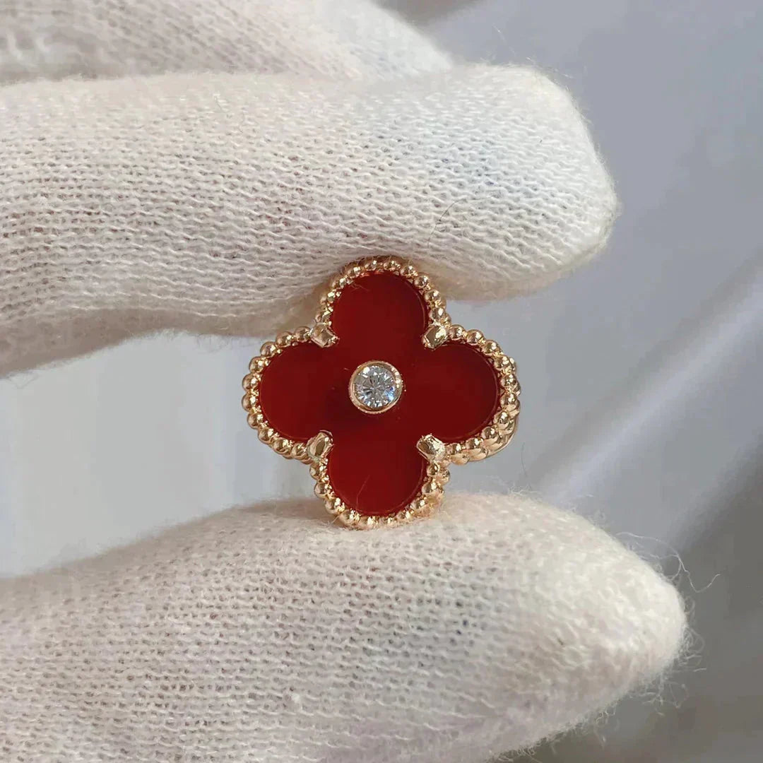 [Amore]CLOVER MEDIUM 1 MOTIFS CARNELIAN  DIAMOND earrings