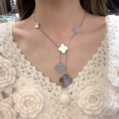 [Amore]CLOVER MOP CHALCEDONY NECKLACE SILVER 6 MOTIF