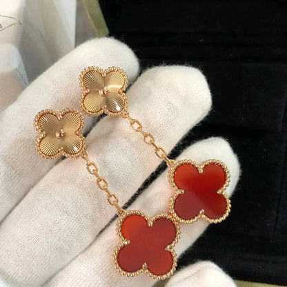 [Amore]CLOVER 2 MOTIF  LASER CARNELIAN EARRINGS