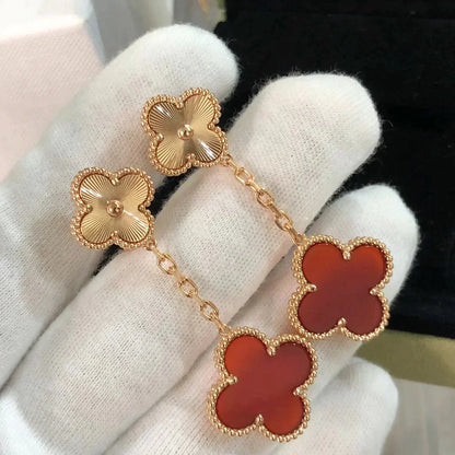 [Amore]CLOVER 2 MOTIF  LASER CARNELIAN EARRINGS