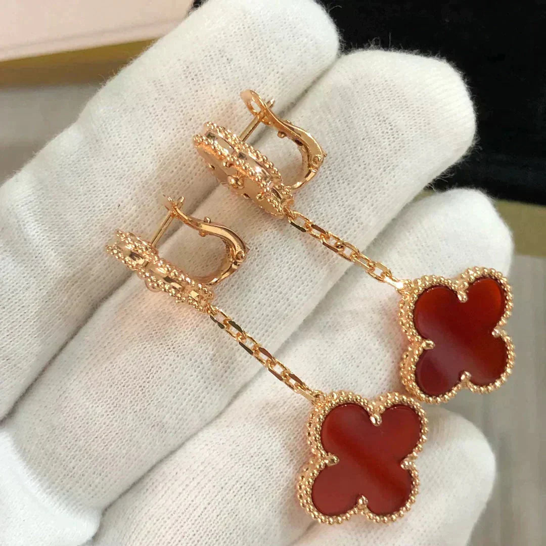 [Amore]CLOVER 2 MOTIF  LASER CARNELIAN EARRINGS