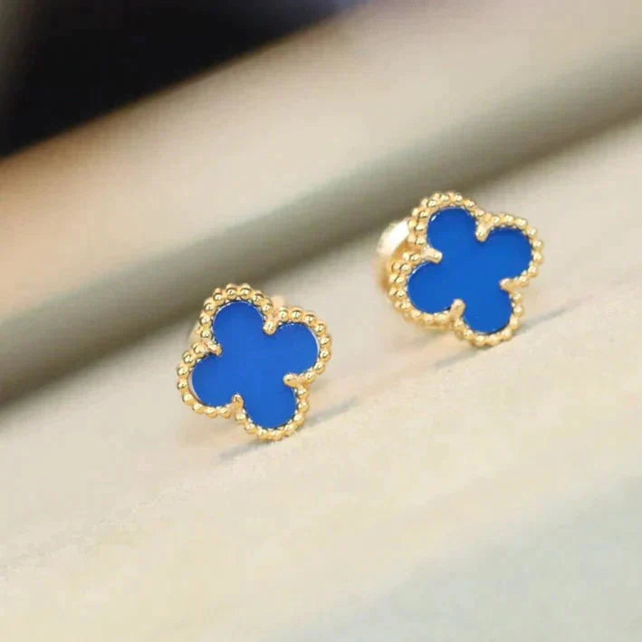 [Amore]CLOVER MINI 9.5MM BLUE AGATE EARRINGS