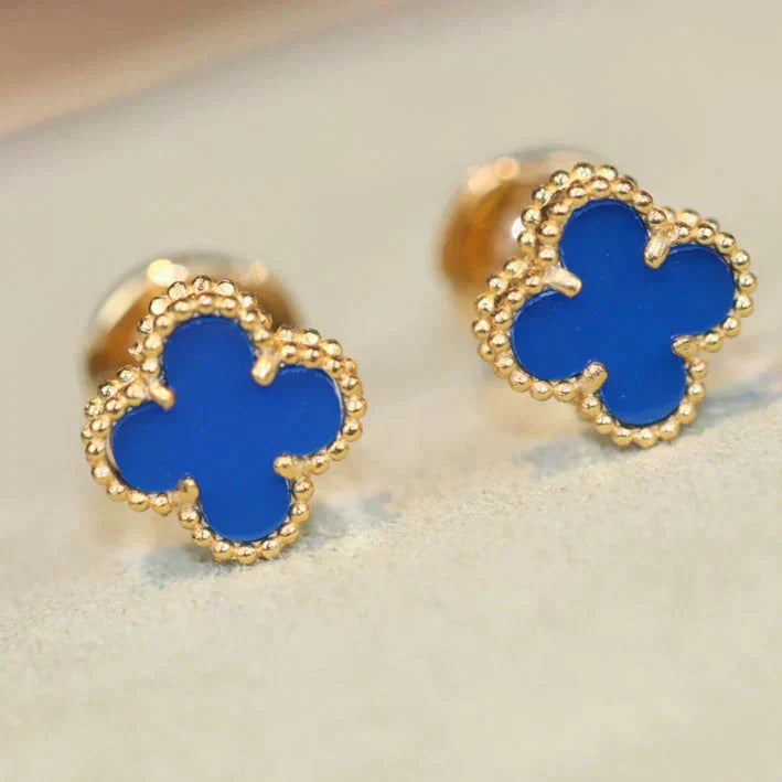 [Amore]CLOVER MINI 9.5MM BLUE AGATE EARRINGS
