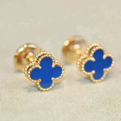 [Amore]CLOVER MINI 9.5MM BLUE AGATE EARRINGS
