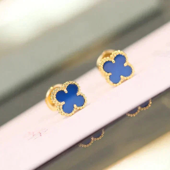 [Amore]CLOVER MINI 9.5MM BLUE AGATE EARRINGS