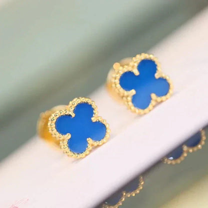 [Amore]CLOVER MINI 9.5MM BLUE AGATE EARRINGS