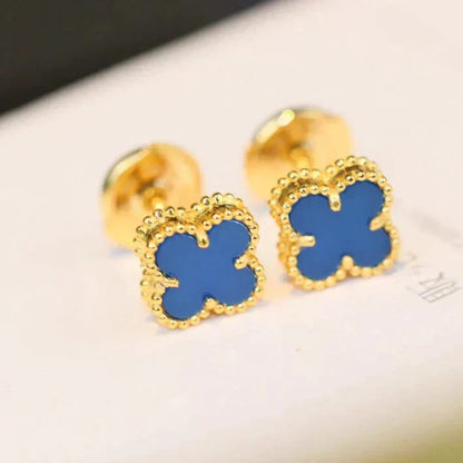 [Amore]CLOVER MINI 9.5MM BLUE AGATE EARRINGS