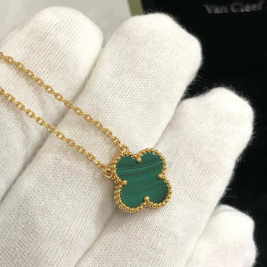 [Amore]CLOVER 15MM MALACHITE SINGLE FLOWER  NECKLACE
