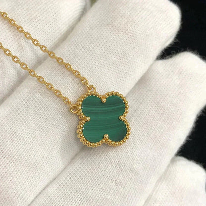 [Amore]CLOVER 15MM MALACHITE SINGLE FLOWER  NECKLACE