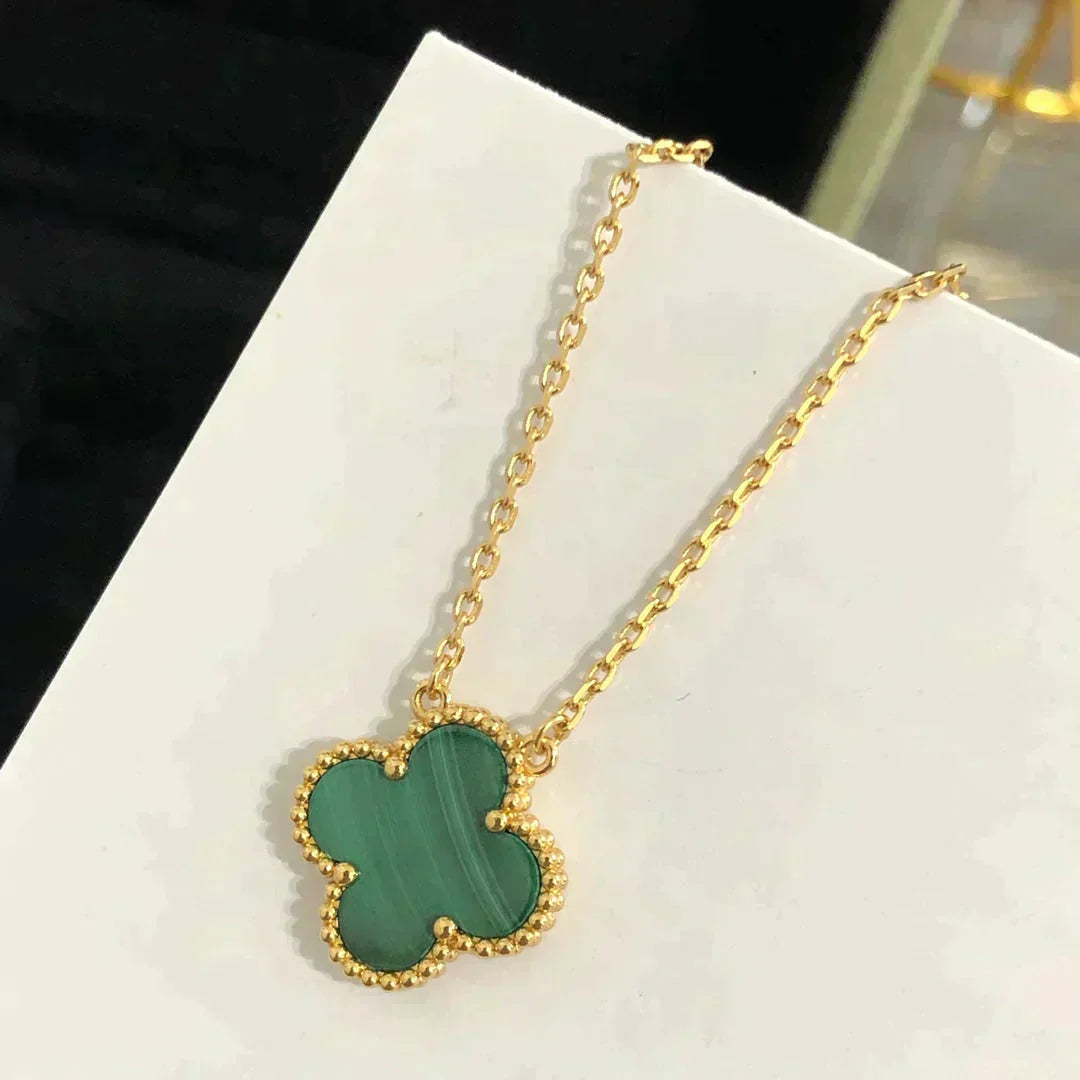[Amore]CLOVER 15MM MALACHITE SINGLE FLOWER  NECKLACE