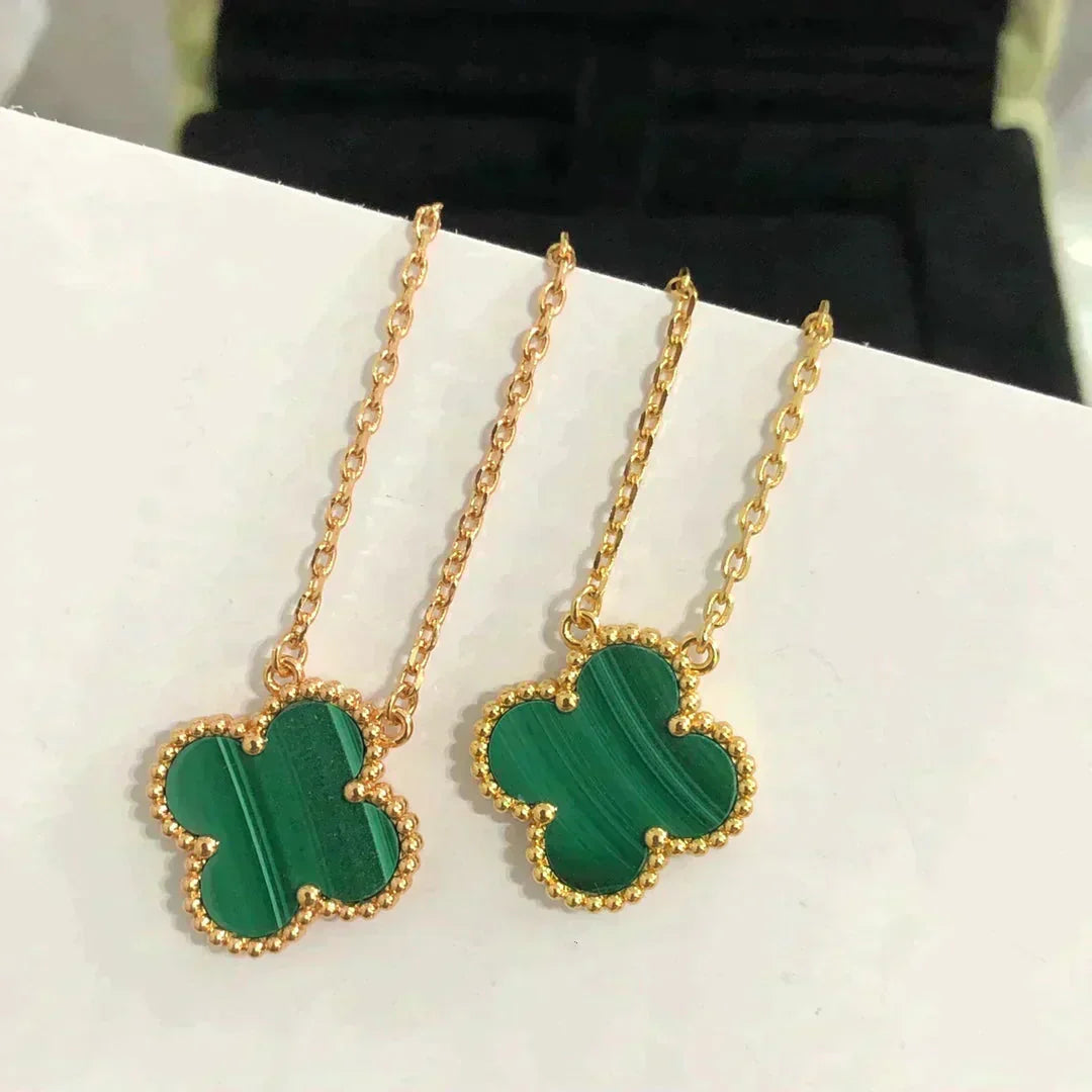 [Amore]CLOVER 15MM MALACHITE SINGLE FLOWER  NECKLACE