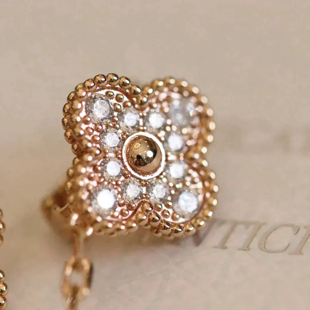 [Amore]CLOVER MEDIUM 1 MOTIFS FUll DIAMOND EARRINGS